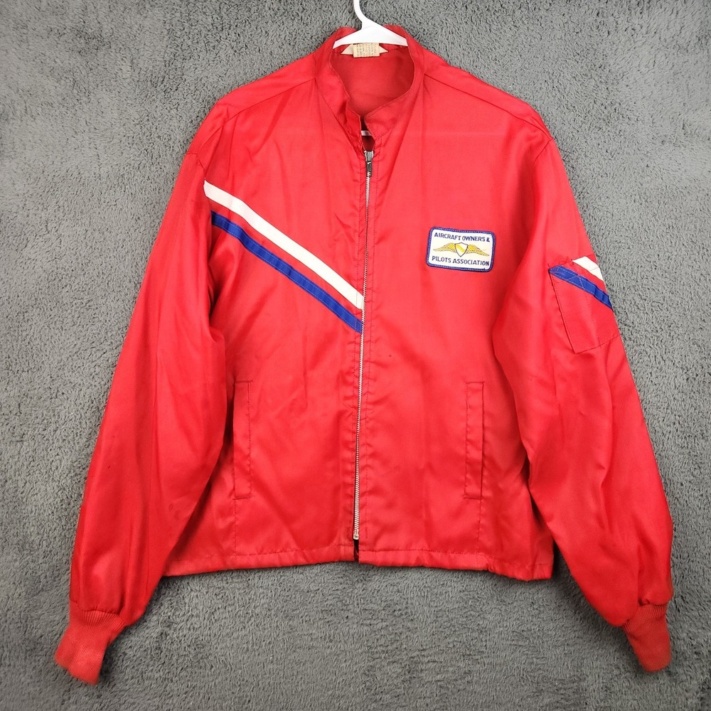 Flight Apparel Bomber Jacket Men Size L Red Vintage 70s AOPA Pilot Racing Jacket